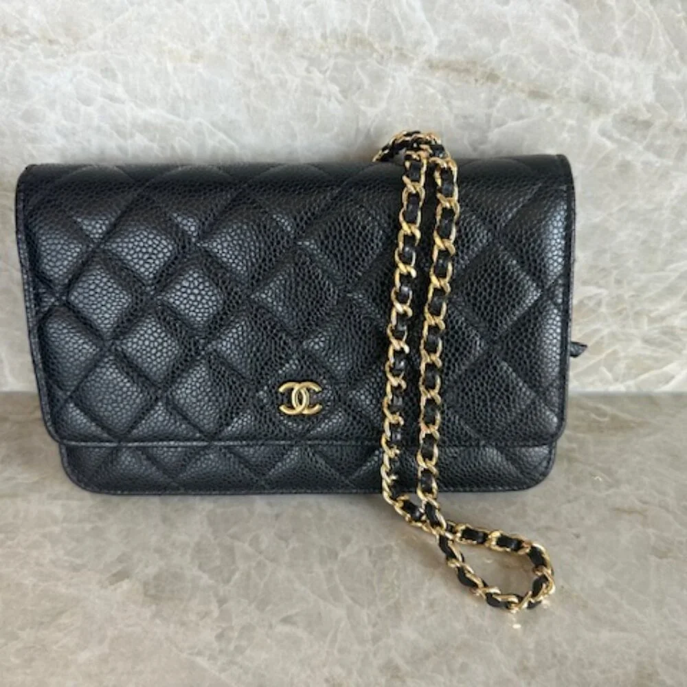 Chanel Lambskin Caviar Black Wallet On Chain Gold Hardware - Picture 5 of 15